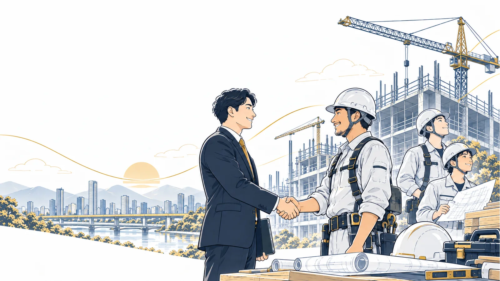 建設会社と職人がつながる匠縁結のイラスト