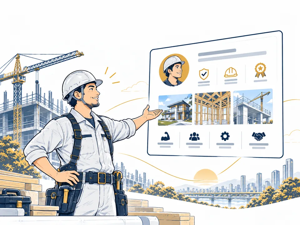 建設業の経験や資格や実績をプロフィールで伝えるイラスト