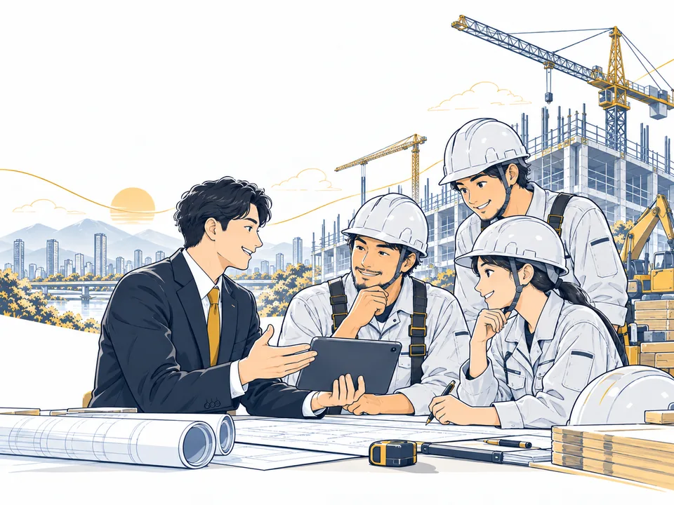 建設業の交流会や経営情報を相談するイラスト